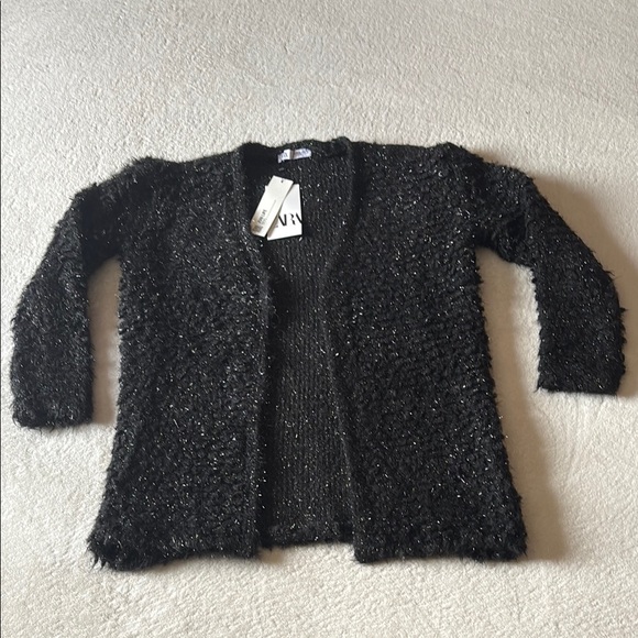 Zara Black Fuzzy Metallic Cardigan Jacket - Picture 4 of 8